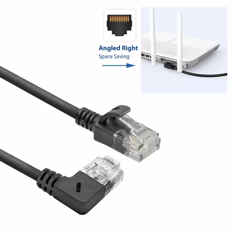 ACT zwart 1 meter U/UTP CAT6A LSZH slimline patchkabel met RJ45-stekkers 90° haaks naar recht