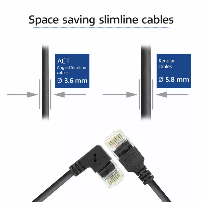 ACT zwart 1 meter U/UTP CAT6A LSZH slimline patchkabel met RJ45-stekkers 90° haaks naar recht