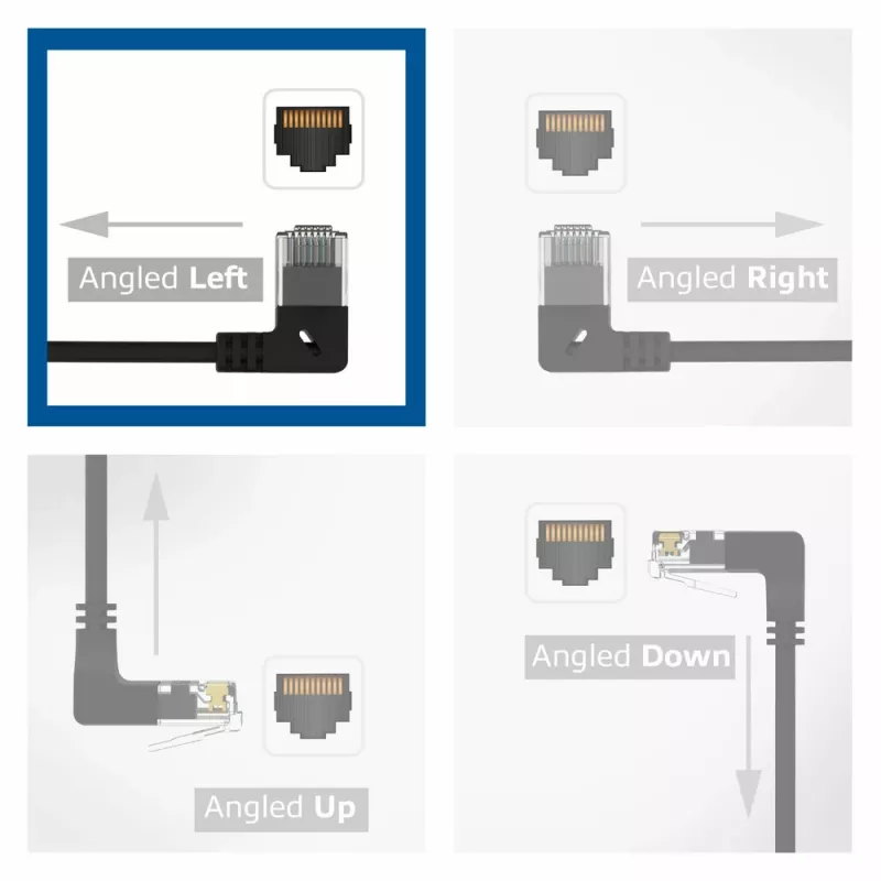 ACT zwart 3 meter U/UTP CAT6A LSZH slimline patchkabel met RJ45-stekkers 90° haaks links naar recht