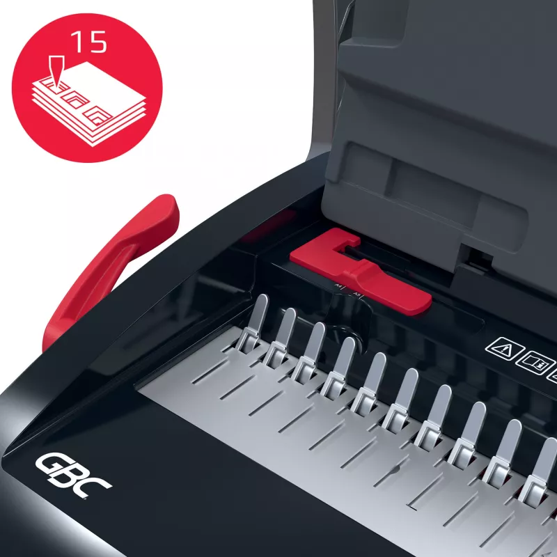 GBC CombBind® CB15 handmatige bindmachine, kam-bindmachine, handmatig, 165 vel, zwart, rood