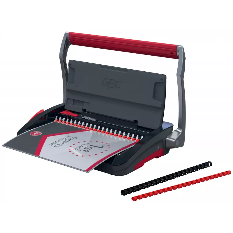 GBC CombBind® CB15 handmatige bindmachine, kam-bindmachine, handmatig, 165 vel, zwart, rood