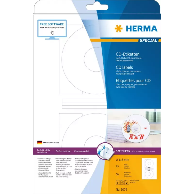 CD-labels HERMA A4 Ø 116 mm wit papier mat dekkend 50 stuks