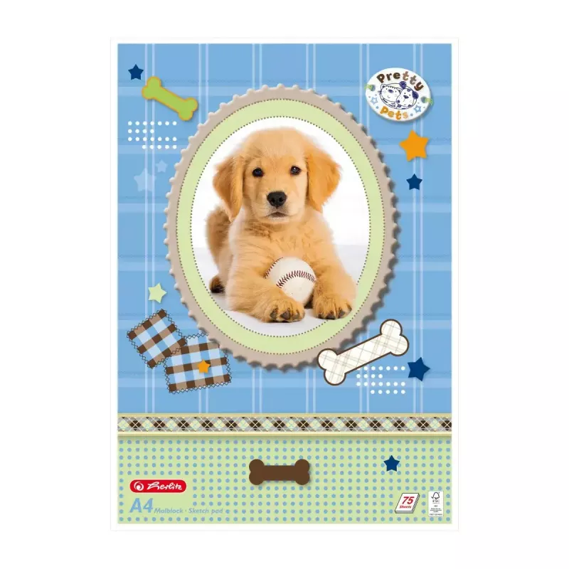 Herlitz Pretty Pets schilderblok A4, 75 vellen, 70 g/m2, diverse designs, verpakking van 5