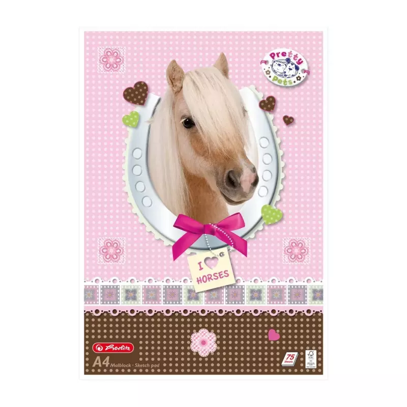 Herlitz Pretty Pets schilderblok A4, 75 vellen, 70 g/m2, diverse designs, verpakking van 5