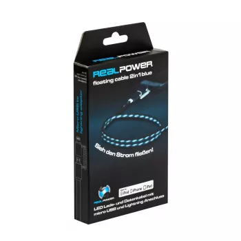 USB-A/Lightning-kabel RealPower 0,75 m zwart/blauw