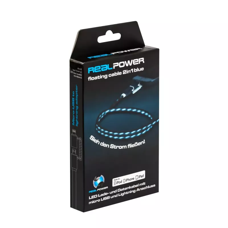 USB-A/Lightning-kabel RealPower 0,75 m zwart/blauw