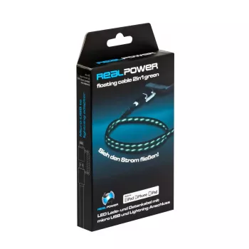 USB-A/Lightning-kabel RealPower 0,75 m zwart groen