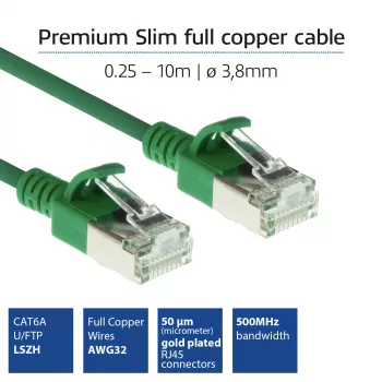 ACT groen 1,5 m LSZH U/FTP CAT6A datacenter slimline patchkabel, rastnasenfrei met RJ45-stekkers
