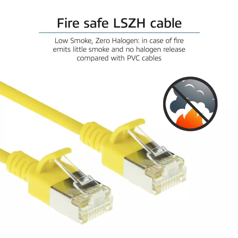 ACT geel 1 meter LSZH U/FTP CAT6A datacenter slimline patchkabel (snagless) met RJ45-stekkers