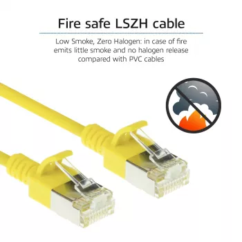 ACT geel 1.5 meter LSZH U/FTP CAT6A datacenter slimline patchkabel, bundelvrij, met RJ45-stekkers