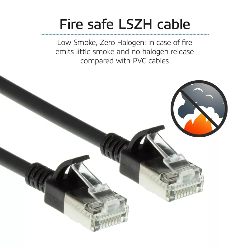 ACT zwart 1 meter LSZH U/FTP CAT6A datacenter slimline patchkabel rastnasenfrei met RJ45-stekkers