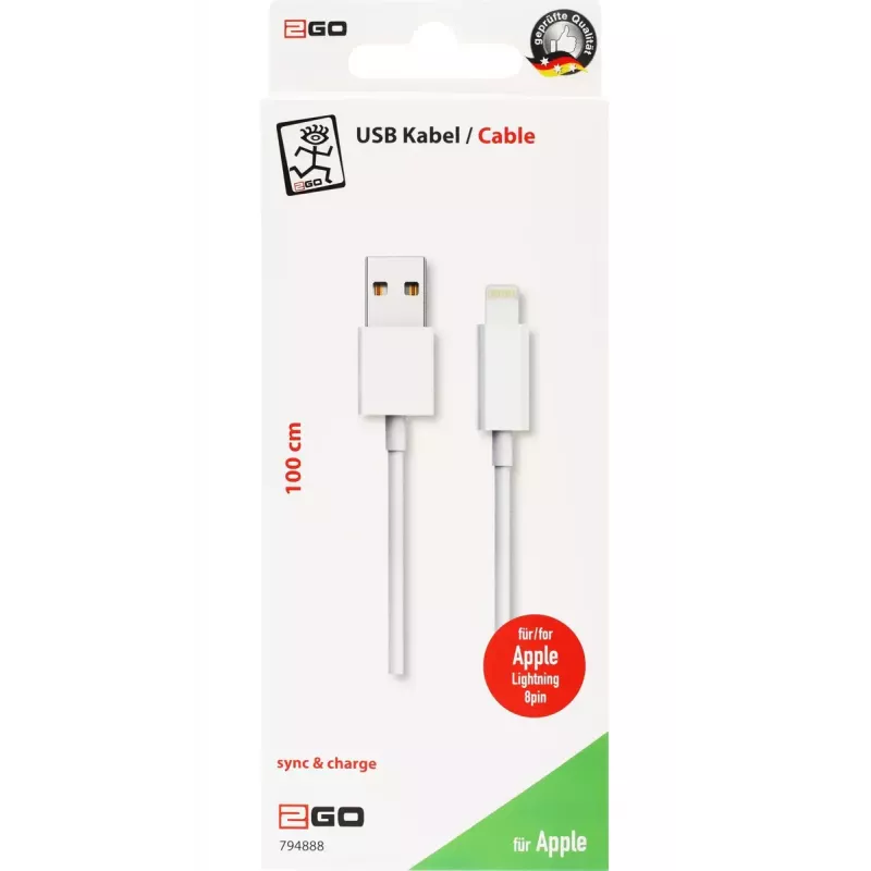 Lightning-kabel 2GO 794888 1m Wit USB B