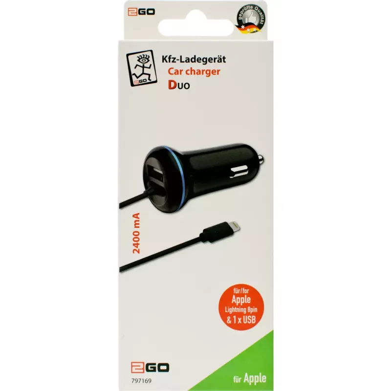 2GO 797169 autolader voor mobiele apparaten, zwart