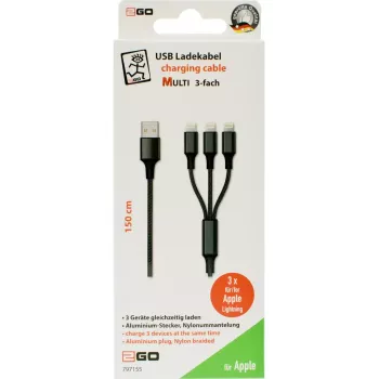 Lightning-kabel 2GO 797155 1,5 m Zwart USB B USB C Micro-USB B