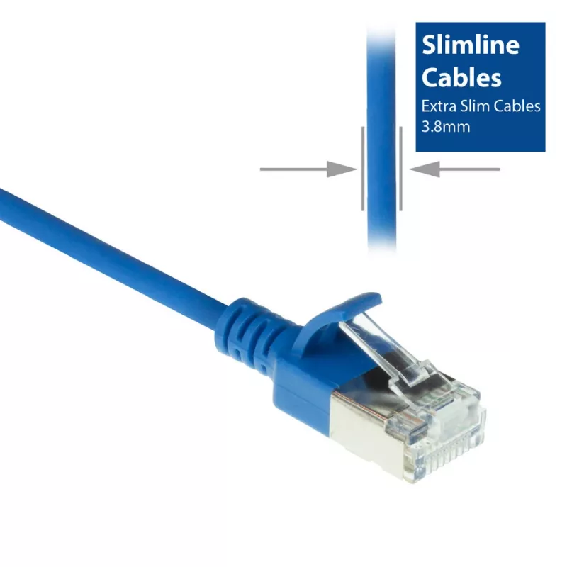 ACT blauw 10 meter LSZH U/FTP CAT6A datacenter slimline patchkabel met rastnasen RJ45-stekkers