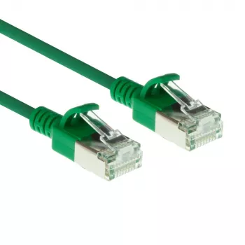 ACT groen 10 meter LSZH U/FTP CAT6A datacenter slimline patchkabel, rastnasenvrij met RJ45-stekkers