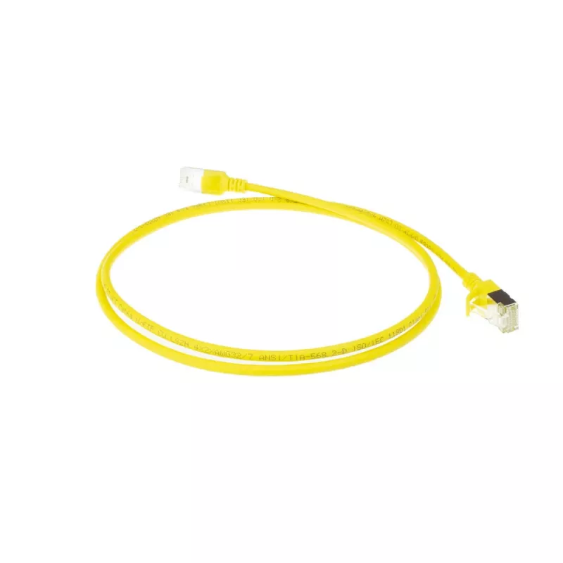 ACT geel 10 m LSZH U/FTP CAT6A datacenter slimline patchkabel met RJ45-stekkers en knikbescherming
