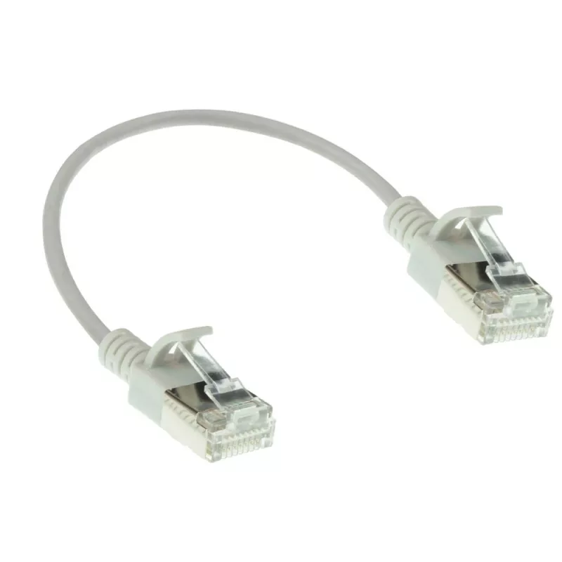 ACT grijs 0,15 meter LSZH U/FTP CAT6A datacenter slimline patchkabel, rastnasenbescherming met RJ45-stekkers