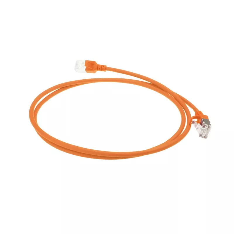 ACT Oranje 1,5 m LSZH U/FTP CAT6A datacenter slimline-patchkabel met RJ45-stekkers, rastnasvast
