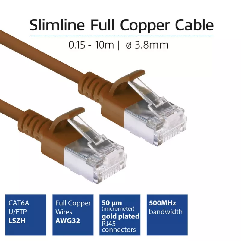 ACT Bruin 2 meter LSZH U/FTP CAT6A datacenter slimline-patchkabel rastnasvrij met RJ45-stekkers