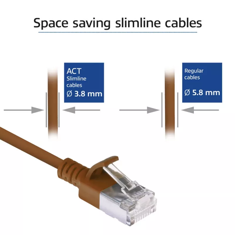 ACT Bruin 0,15 meter LSZH U/FTP CAT6A datacenter slimline-patchkabel snagless met RJ45-stekkers