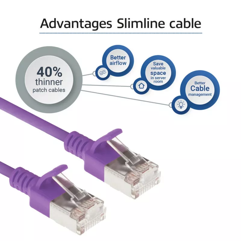 ACT Paars 3 m LSZH U/FTP CAT6A datacenter slimline-patchkabel snagless met RJ45-stekkers