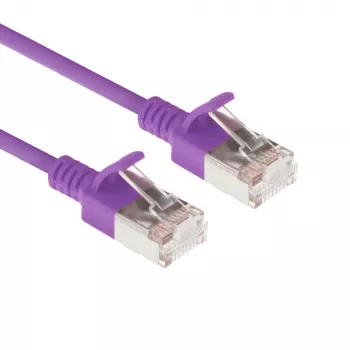 ACT Paars 0,15 m LSZH U/FTP CAT6A datacenter slimline-patchkabel met RJ45-stekkers en knikbeschermingshuls