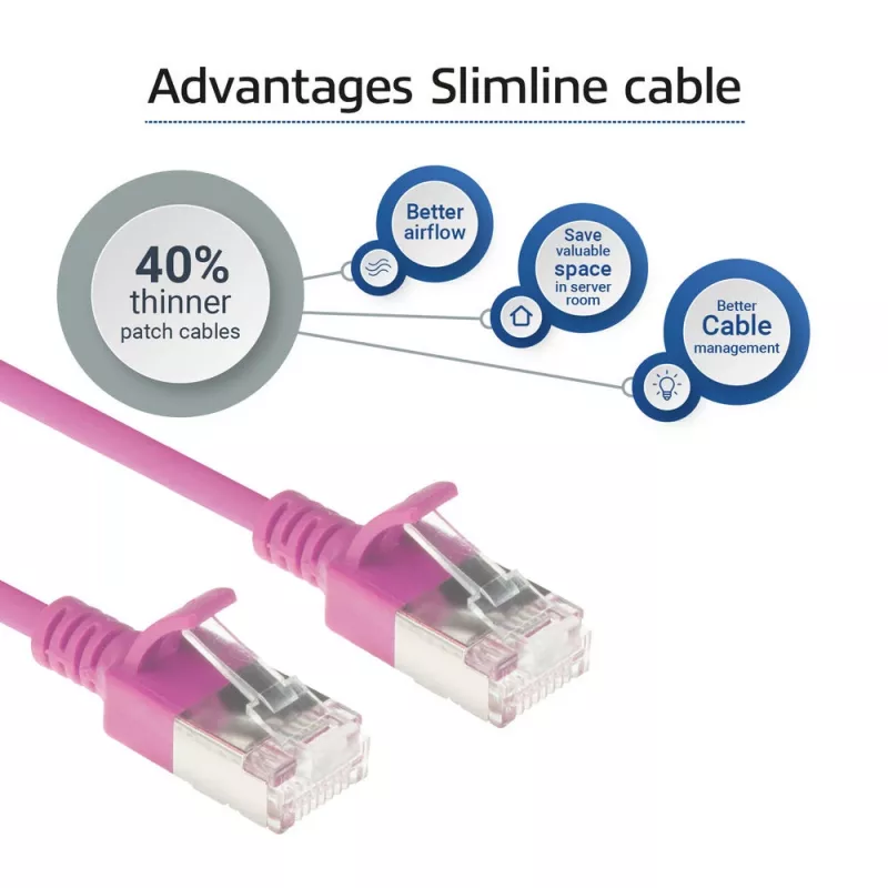 ACT Roze 1 meter LSZH U/FTP CAT6A datacenter slimline-patchkabel met RJ45-stekkers