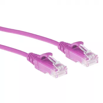 ACT Roze 10 m LSZH U/UTP CAT6 datacenter slimline-patchkabel, rastnasbescherming met RJ45-stekkers