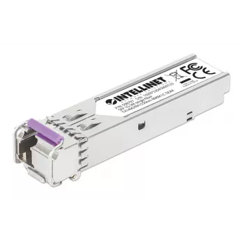 Intellinet Gigabit Fiber WDM bi-directionele SFP optische transceiver module 1000Base-BX-U (LC) single-mode-poort, 80 km, BiDi WDM (RX1550/TX1490), MSA-conform voor maximale compatibiliteit, Zilver