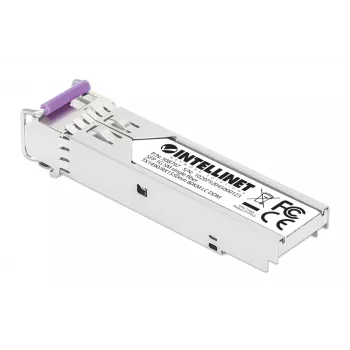 Intellinet Gigabit Fiber WDM bi-directionele SFP optische transceiver module 1000Base-BX-U (LC) single-mode-poort, 80 km, BiDi WDM (RX1550/TX1490), MSA-conform voor maximale compatibiliteit, Zilver