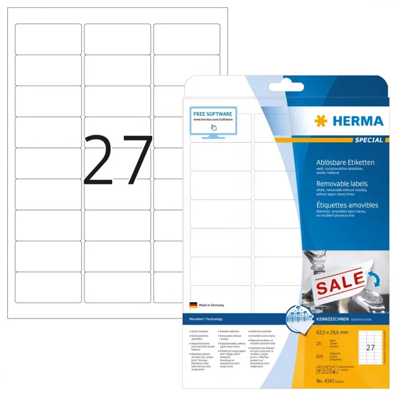 Zelfklevende printeretiketten HERMA Movables® A4 63,5x29,6 mm