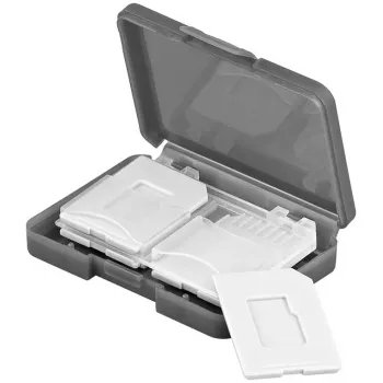 Geheugenkaart-opbergbox GOOBAY 95349 — biedt plaats aan 4 kaarten, compatibel met SD/MicroSD/MMC, grijs-transparant kunststof