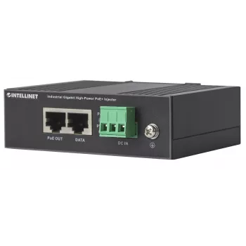 Intellinet Industrial Gigabit High-Power PoE+ injector, 1 x 30 W poort, IEEE 802.3at/af Power over Ethernet (PoE+/PoE), metalen behuizing