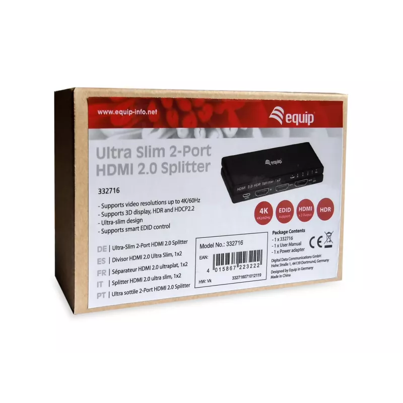 Equip ultra slanke 2-poorts HDMI 2.0-splitter