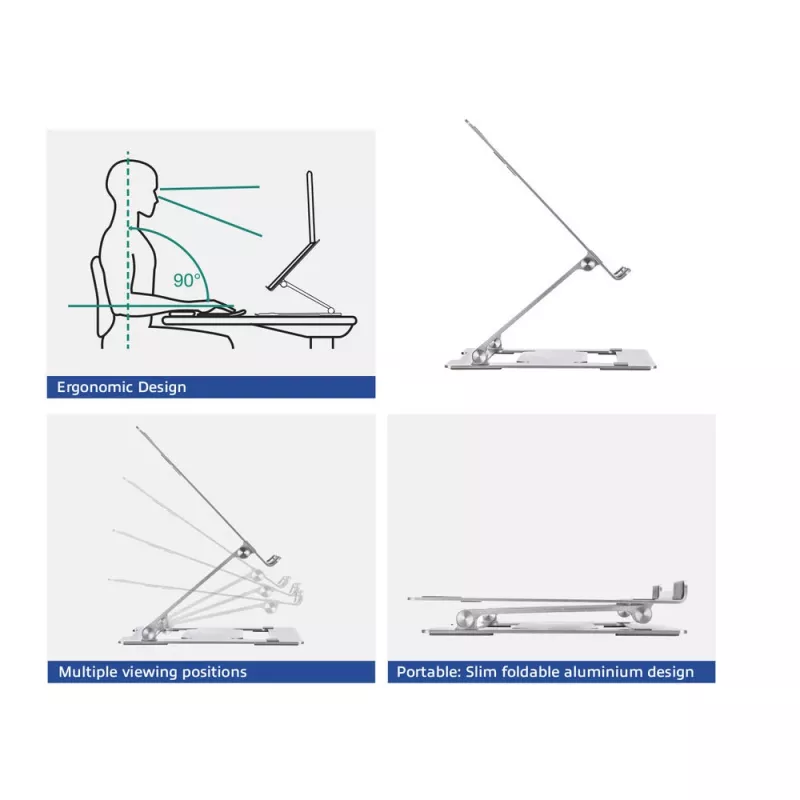Laptopstandaard ACT AC8135 aluminium grijs traploos in hoogte verstelbaar