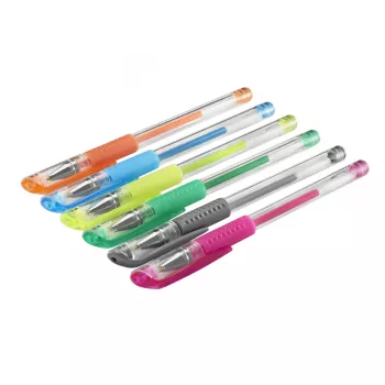 Hama Glitter & Classic gelpen met dop blauw, groen, oranje, roze, zilver, geel 6 stuks