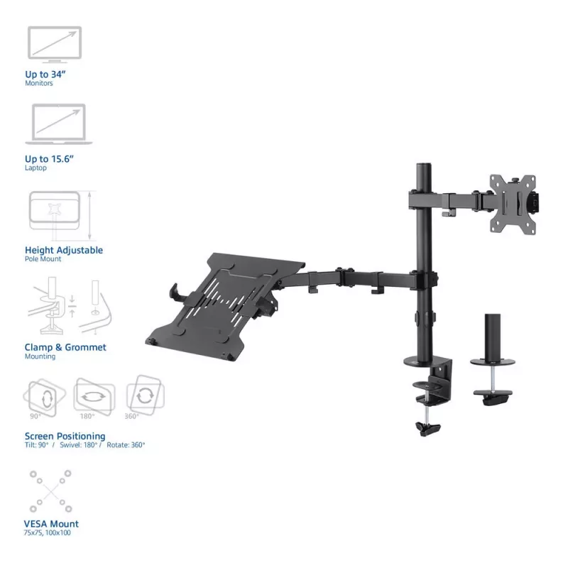 ACT AC8305 laptopstandaard en monitorarm, 15,6 inch (39,6 cm), zwart
