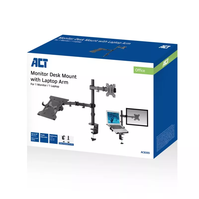 ACT AC8305 laptopstandaard en monitorarm, 15,6 inch (39,6 cm), zwart