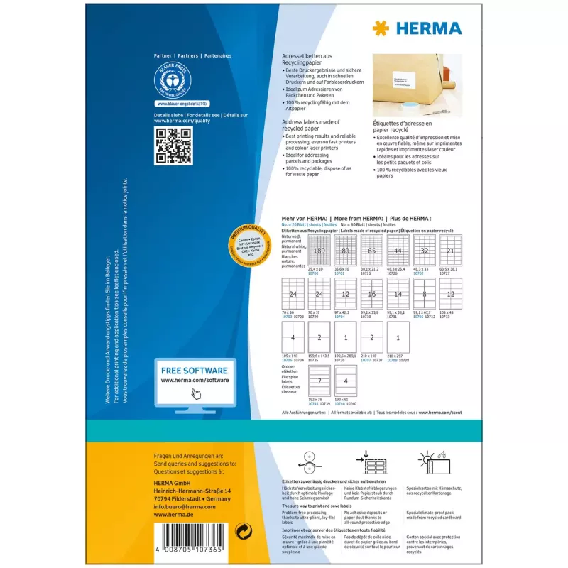 Zelfklevende printeretiketten HERMA 10736 wit 20x28,9 cm 80 etiketten