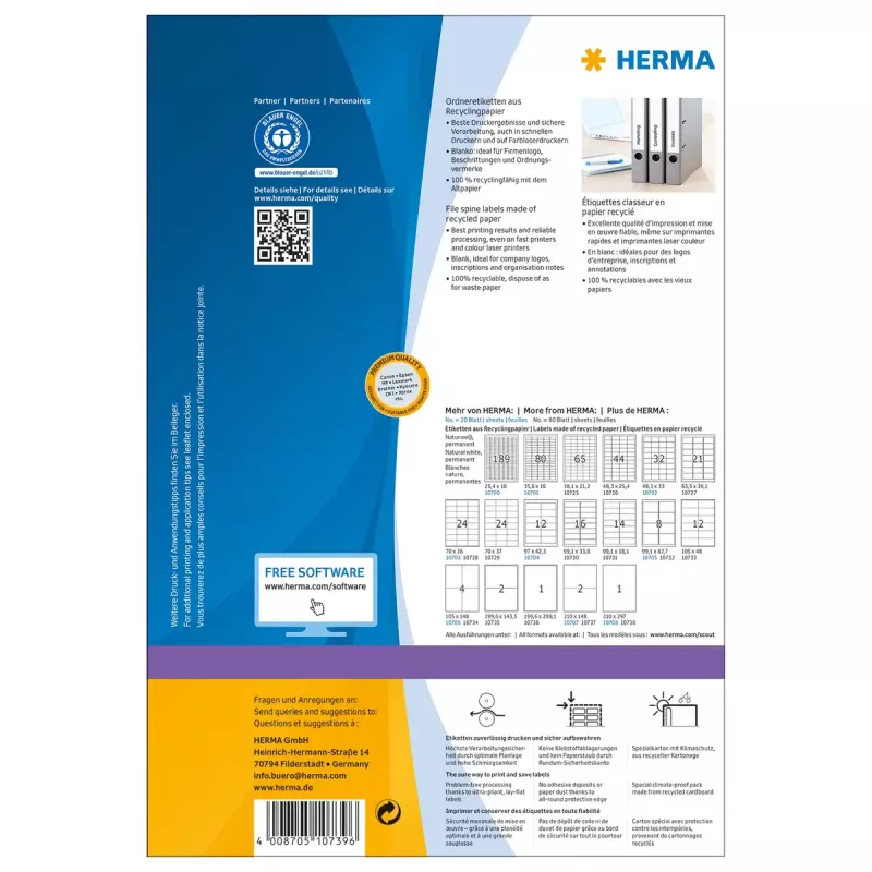 Zelfklevend printeretiket HERMA 10739 wit 19,2x3,9 cm 560 etiketten