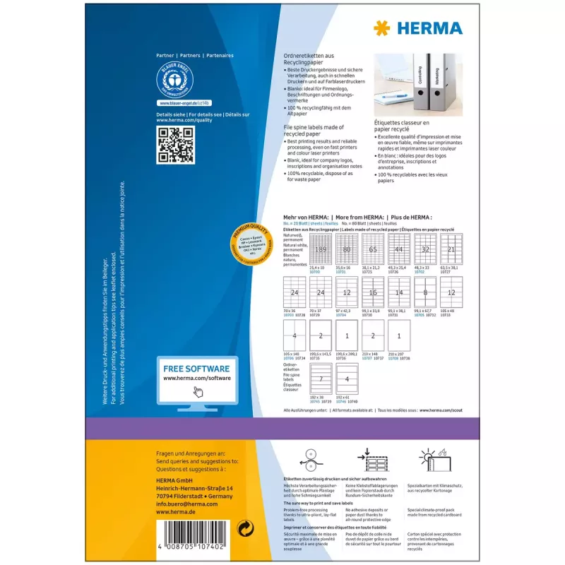 Zelfklevende printeretiketten HERMA 10740 wit 19,2x6,1 cm 320 etiketten