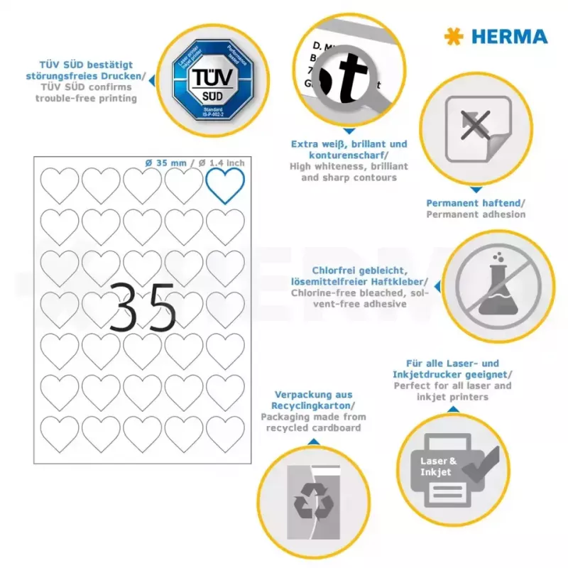 HERMA 10790 zelfklevend etiket hart permanent wit 350 stuks