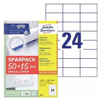 Zelfklevend printeretiket AVERY 6605 wit 7x3,7 cm 1560 etiketten