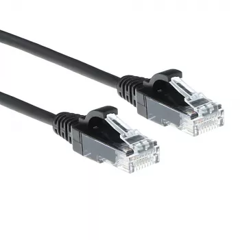 ACT zwart 1,5 meter LSZH U/UTP CAT6 datacenter slimline patchkabel zonder trekontlasting met RJ45-stekkers