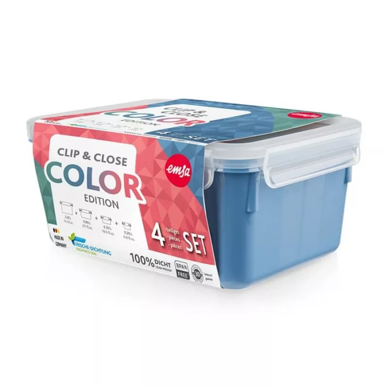 Voorraaddozen-set EMSA Clip & Close rechthoekig blauw 4 stuks
