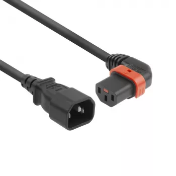 ACT netkabel C14 - C13 IEC Lock (links haaks) zwart 3 m, PC2050