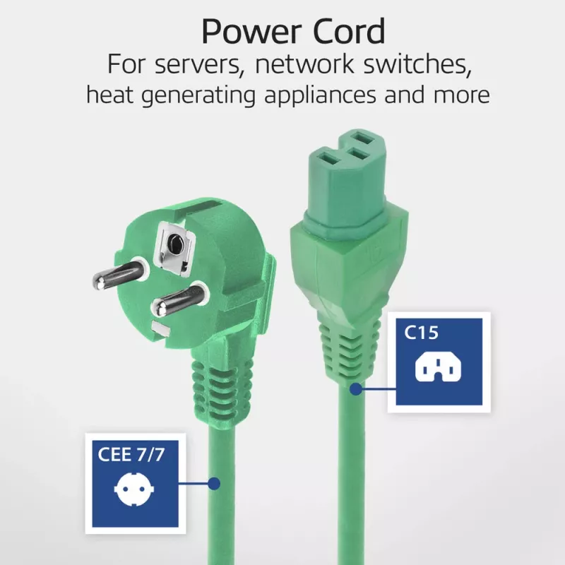 ACT Powercord netkabel CEE 7/7 stekker (haaks) - C15 groen 1,5 m
