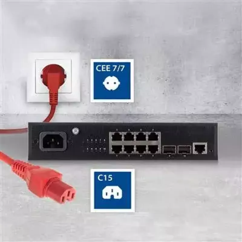 ACT AK5314 stroomkabel CEE 7/7 naar C15, 1 m, rood