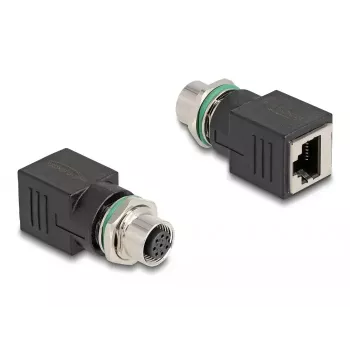 DeLOCK M12 adapter A-gecodeerd 8-polige bus naar RJ45-bus recht